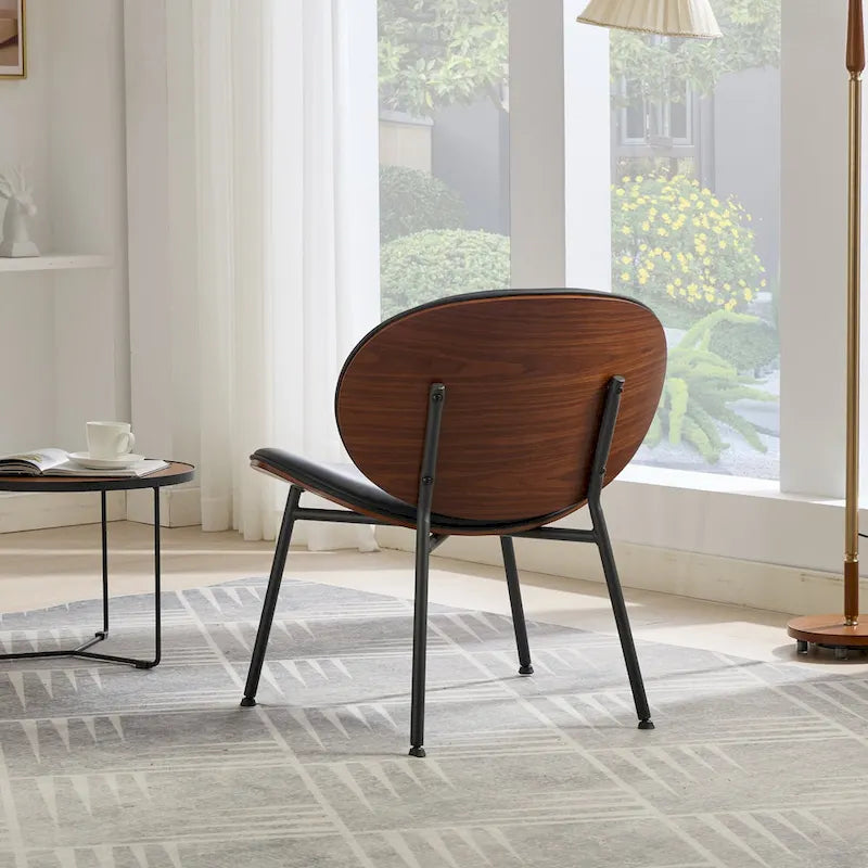 Sedia singola Mid-Century Modern Shell Tripod, sedia lounge in tessuto arancione con finitura noce e schienale confortevole
