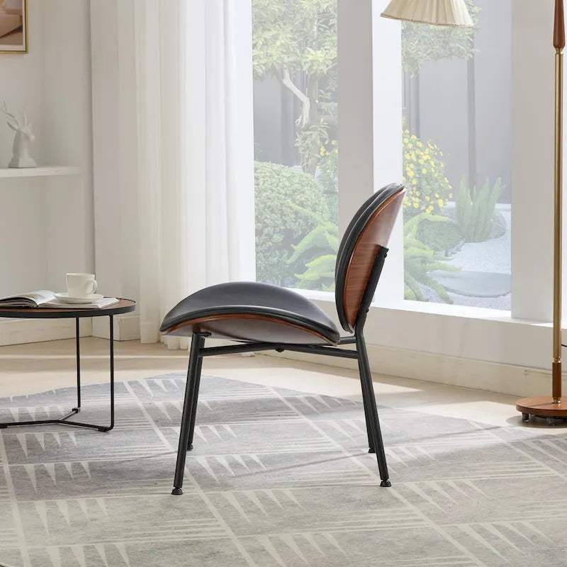 Sedia singola Mid-Century Modern Shell Tripod, sedia lounge in tessuto arancione con finitura noce e schienale confortevole