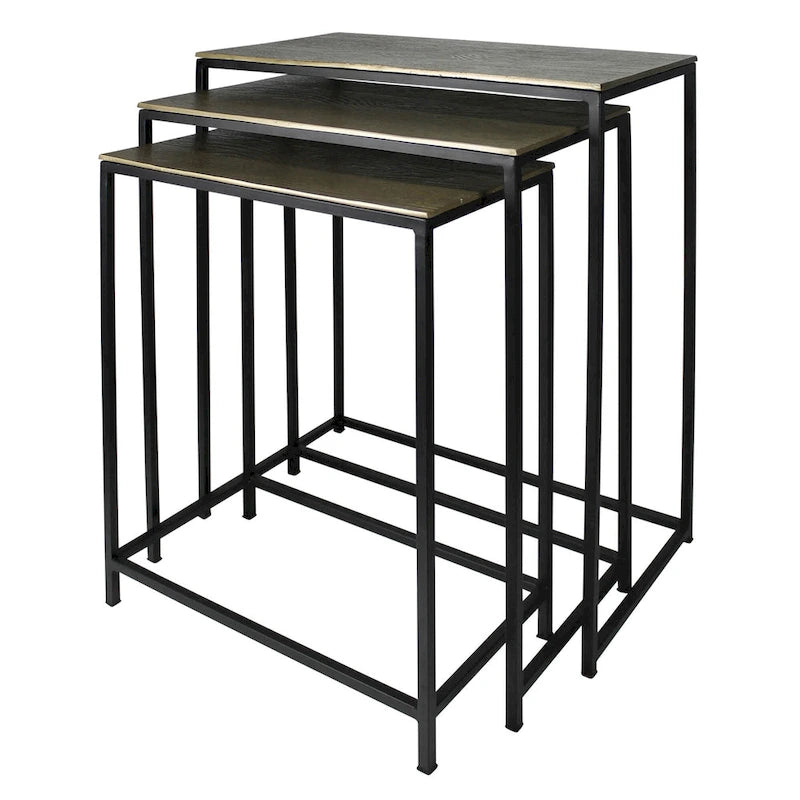 Set di tre tavolini a incastro in ottone, alluminio nero e ferro - 11,5' X '26' X '21