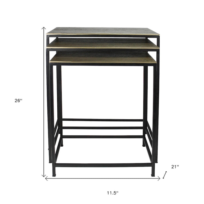 Set di tre tavolini a incastro in ottone, alluminio nero e ferro - 11,5' X '26' X '21