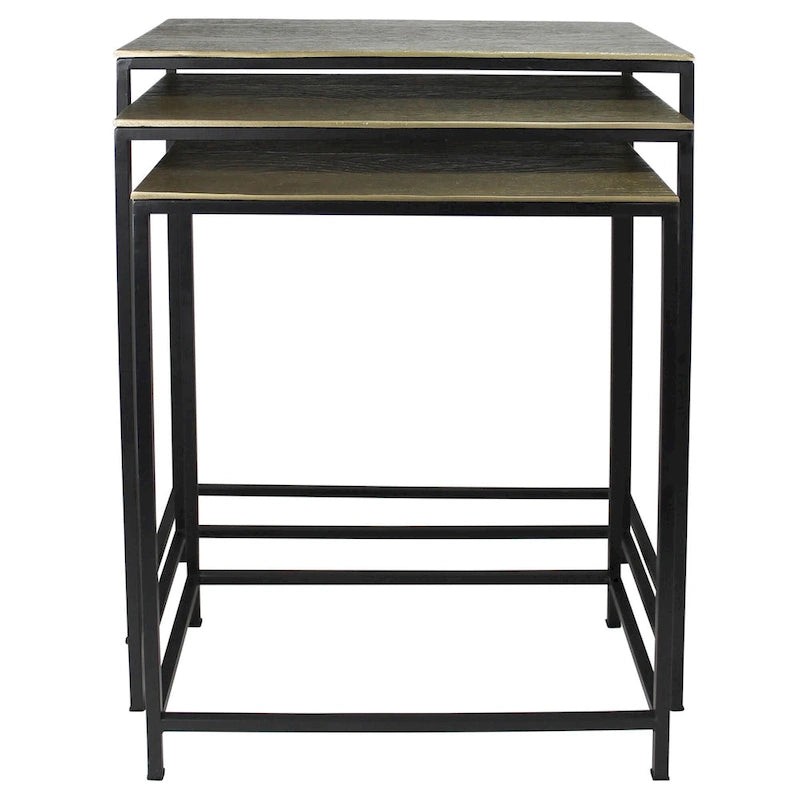 Set di tre tavolini a incastro in ottone, alluminio nero e ferro - 11,5' X '26' X '21