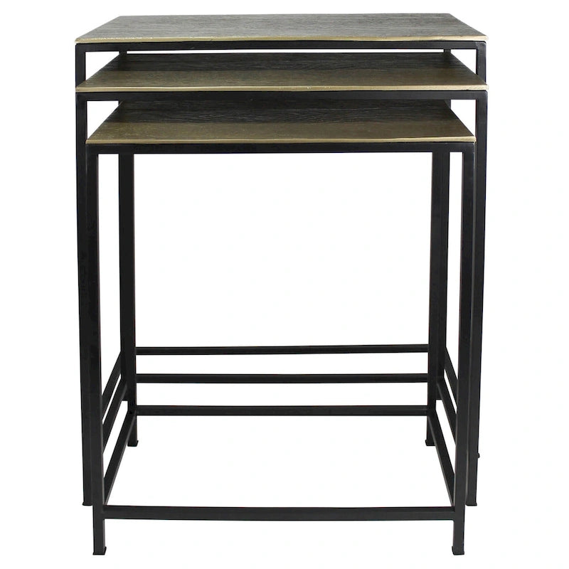Set di tre tavolini a incastro in ottone, alluminio nero e ferro - 11,5' X '26' X '21