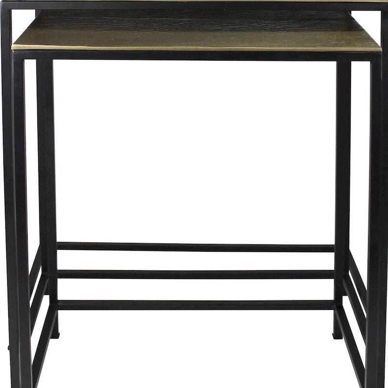Set di tre tavolini a incastro in ottone, alluminio nero e ferro - 11,5' X '26' X '21