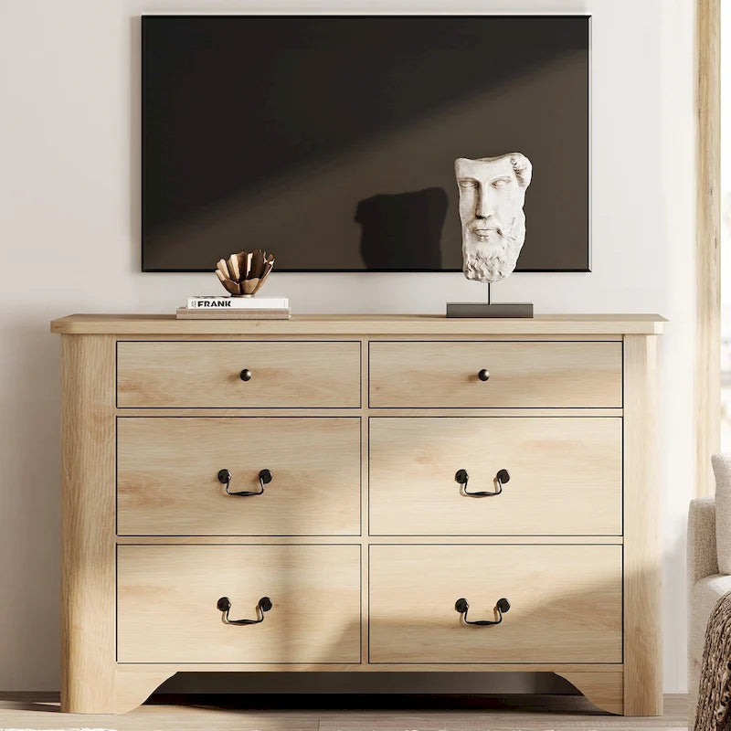 Mobile porta TV in stile rustico con 6 cassetti per TV fino a 55 pollici, mobile da intrattenimento in legno con contenitore
