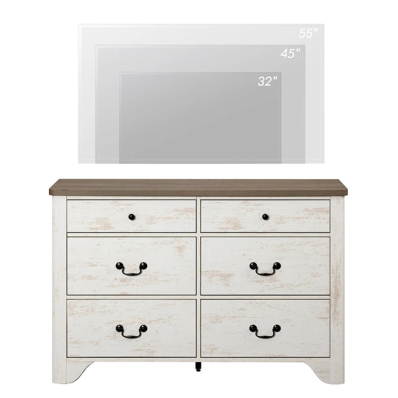 Mobile porta TV in stile rustico con 6 cassetti per TV fino a 55 pollici, mobile da intrattenimento in legno con contenitore