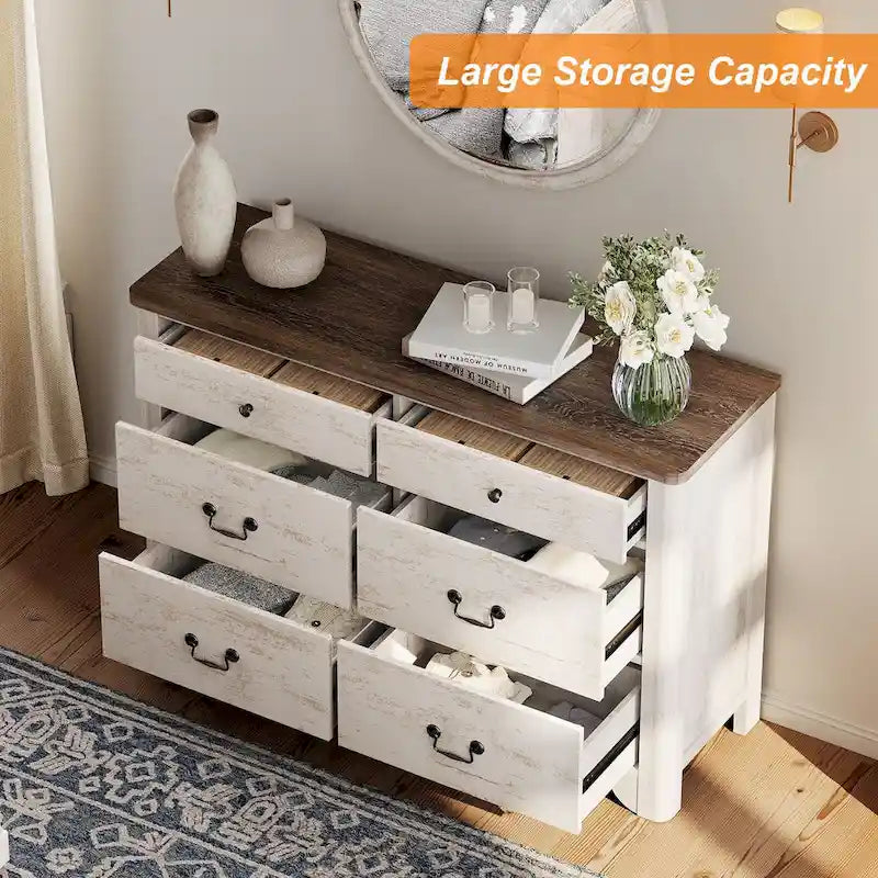 Mobile porta TV in stile rustico con 6 cassetti per TV fino a 55 pollici, mobile da intrattenimento in legno con contenitore
