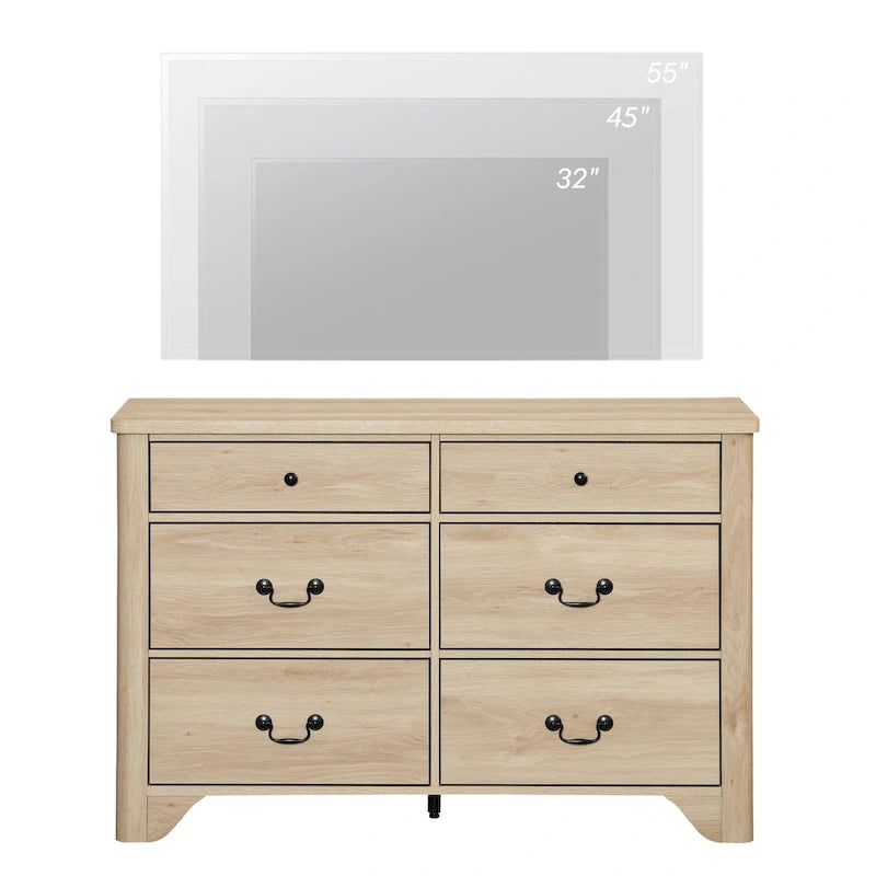 Mobile porta TV in stile rustico con 6 cassetti per TV fino a 55 pollici, mobile da intrattenimento in legno con contenitore