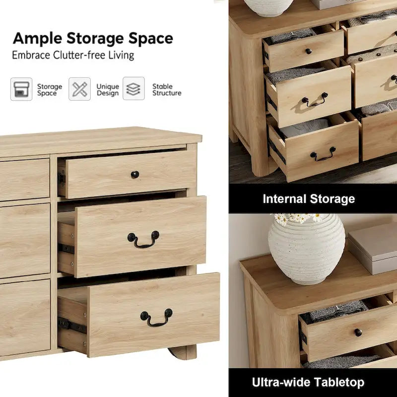Mobile porta TV in stile rustico con 6 cassetti per TV fino a 55 pollici, mobile da intrattenimento in legno con contenitore