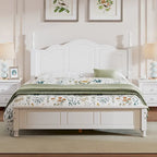 Letto matrimoniale in stile retrò con piattaforma, struttura del letto con piattaforma in legno con solido supporto a doghe in legno e testiera curva