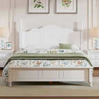 Retro Style Queen Size Platform Bed, Wood Platform Bed Frame with Solid Wooden Slat Support & Curved Headboard Panel Bed