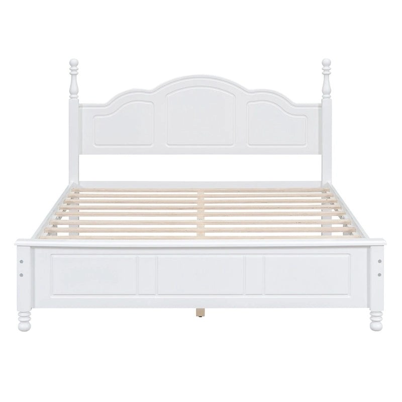 Letto matrimoniale in stile retrò con piattaforma, struttura del letto con piattaforma in legno con solido supporto a doghe in legno e testiera curva