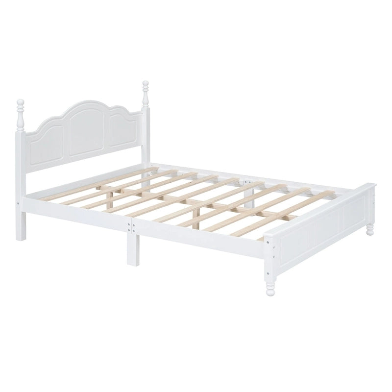Letto matrimoniale in stile retrò con piattaforma, struttura del letto con piattaforma in legno con solido supporto a doghe in legno e testiera curva