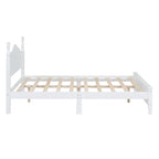 Letto matrimoniale in stile retrò con piattaforma, struttura del letto con piattaforma in legno con solido supporto a doghe in legno e testiera curva