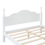 Letto matrimoniale in stile retrò con piattaforma, struttura del letto con piattaforma in legno con solido supporto a doghe in legno e testiera curva