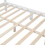 Letto matrimoniale in stile retrò con piattaforma, struttura del letto con piattaforma in legno con solido supporto a doghe in legno e testiera curva