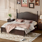 Letto matrimoniale in stile retrò con piattaforma, struttura del letto con piattaforma in legno con solido supporto a doghe in legno e testiera curva