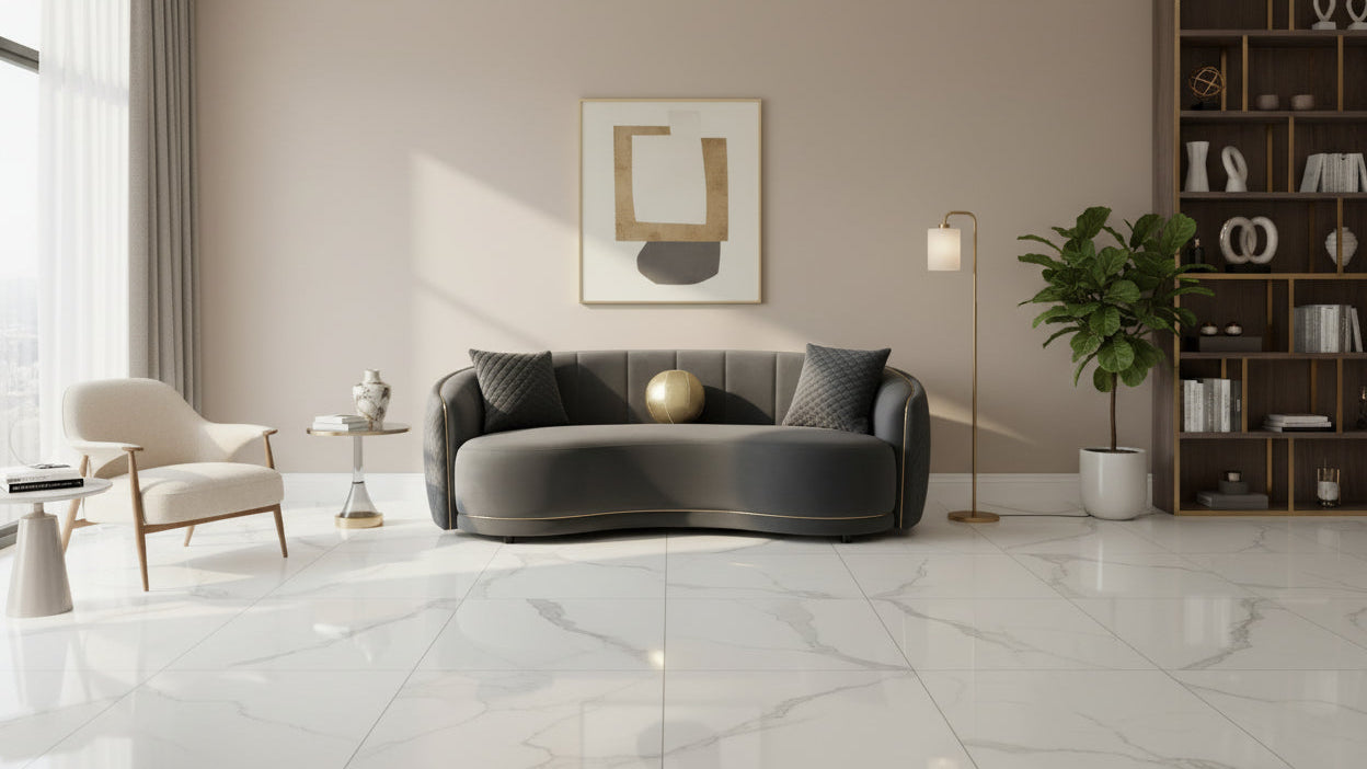 Divano Curvo, 233 cm, Poliestere Grigio Scuro, Rifiniture Oro, 3 Cuscini
