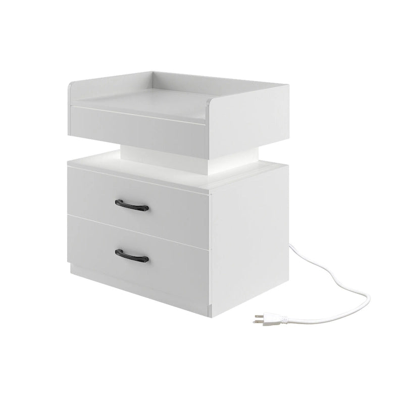 Comodino Intelligente con Striscia Luminosa a LED Regolabile, Mobile Contenitore con 2 Cassetti, Tavolino da Divano, Tavolino da Caffè