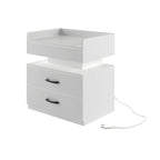 Comodino Intelligente con Striscia Luminosa a LED Regolabile, Mobile Contenitore con 2 Cassetti, Tavolino da Divano, Tavolino da Caffè