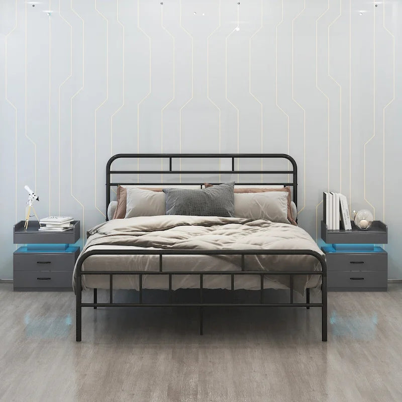 Comodino Intelligente con Striscia Luminosa a LED Regolabile, Mobile Contenitore con 2 Cassetti, Tavolino da Divano, Tavolino da Caffè