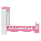 Letto a piattaforma a forma di castello in legno di dimensioni singole con ripiano portaoggetti per la cameretta dei bambini