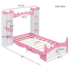 Letto a piattaforma a forma di castello in legno di dimensioni singole con ripiano portaoggetti per la cameretta dei bambini