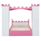 Letto a piattaforma a forma di castello in legno di dimensioni singole con ripiano portaoggetti per la cameretta dei bambini