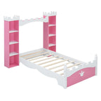 Letto a piattaforma a forma di castello in legno di dimensioni singole con ripiano portaoggetti per la cameretta dei bambini