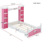 Letto a piattaforma a forma di castello in legno di dimensioni singole con ripiano portaoggetti per la cameretta dei bambini