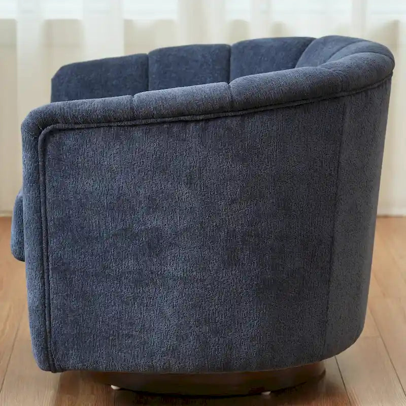 Poltrona Girevole in Tessuto con Rotazione a 360°, Base in Legno e Capacità di Carico di 158 kg