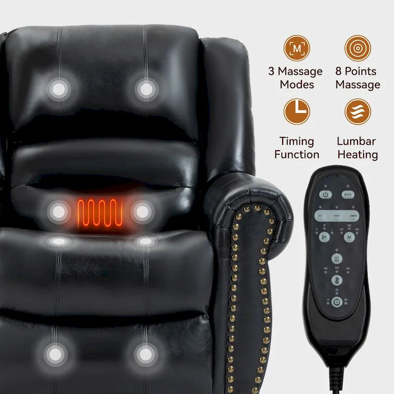 Poltrona Reclinabile Marrone in Vera Pelle con Sollevatore Elettrico, Riscaldamento, Massaggio e Porte USB