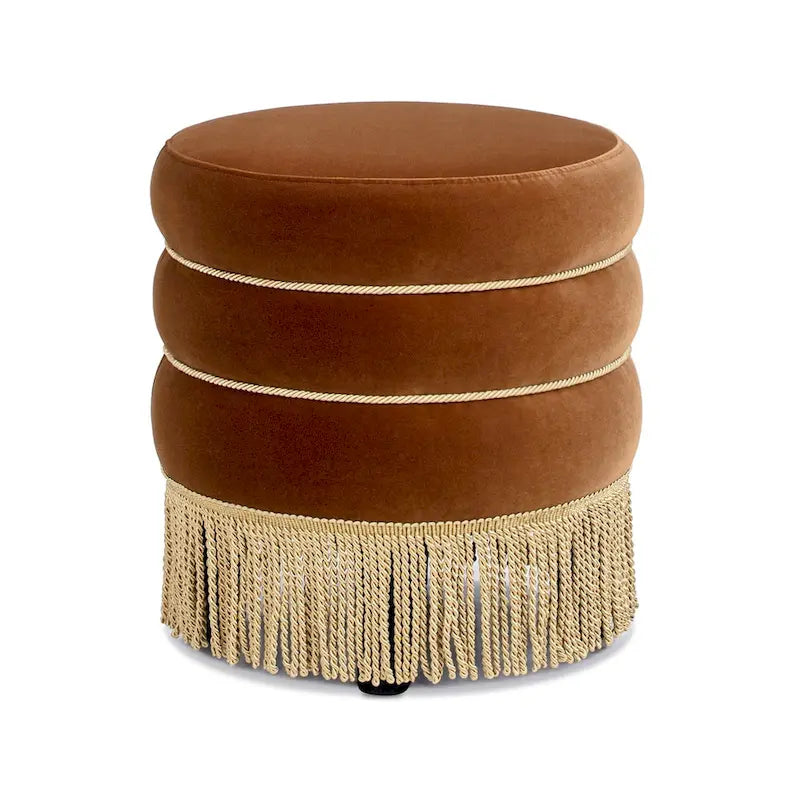 Poggiapiedi rotondo imbottito Edward 17.5 con frange Gold Bullion