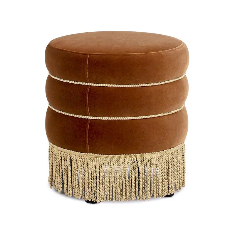 Poggiapiedi rotondo imbottito Edward 17.5 con frange Gold Bullion