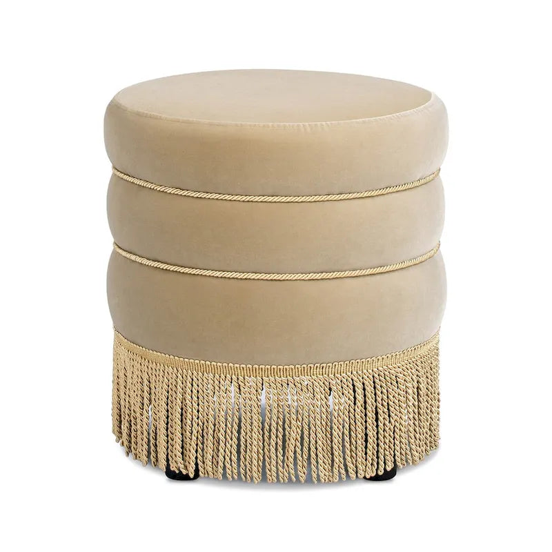 Poggiapiedi rotondo imbottito Edward 17.5 con frange Gold Bullion