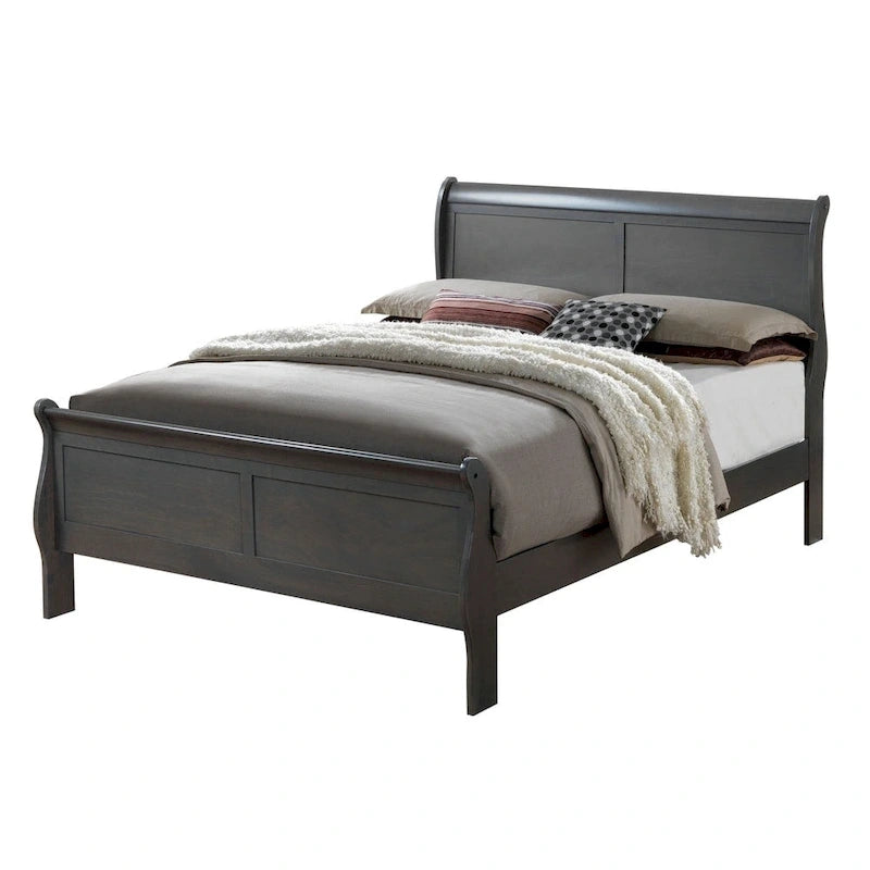 Letto a slitta contemporaneo in legno massello grigio