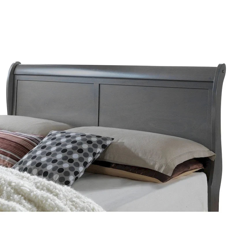 Letto a slitta contemporaneo in legno massello grigio