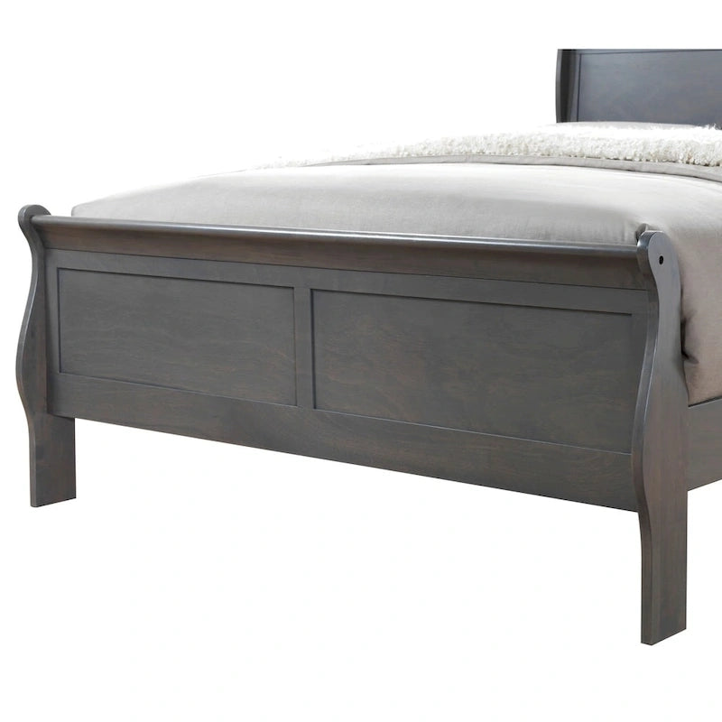 Letto a slitta contemporaneo in legno massello grigio