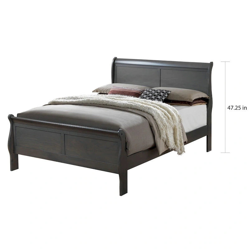 Letto a slitta contemporaneo in legno massello grigio