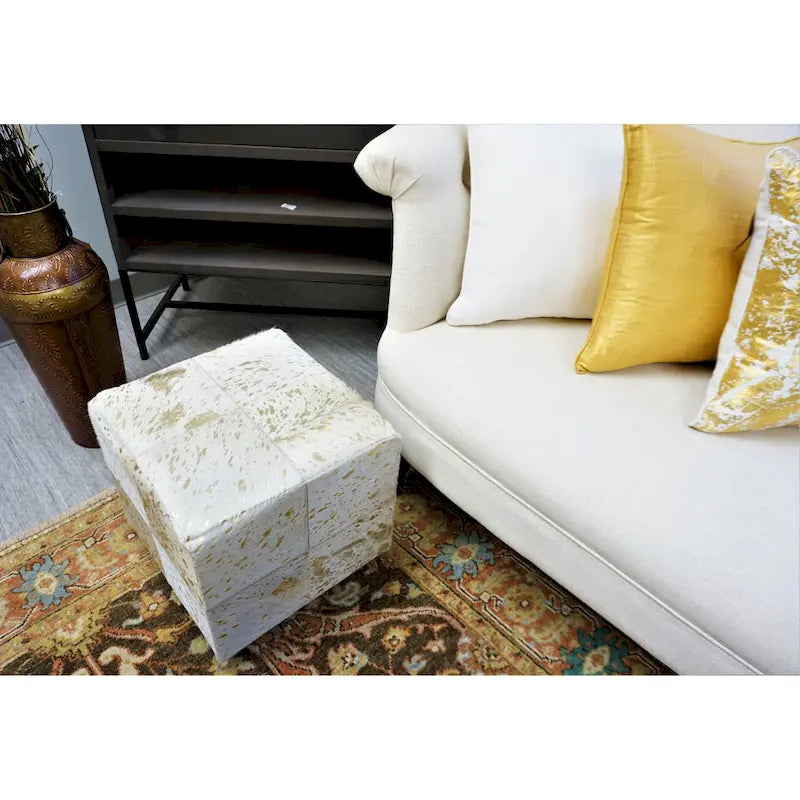 Pouf Cubo Quadrato in Pelle Oro