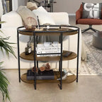Tavolino Moore Industrial Brown a 3 livelli da 26 pollici in acciaio con porte USB e prese di corrente di Furniture of America