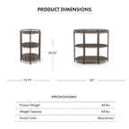 Tavolino Moore Industrial Brown a 3 livelli da 26 pollici in acciaio con porte USB e prese di corrente di Furniture of America
