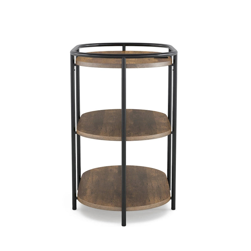 Tavolino Moore Industrial Brown a 3 livelli da 26 pollici in acciaio con porte USB e prese di corrente di Furniture of America