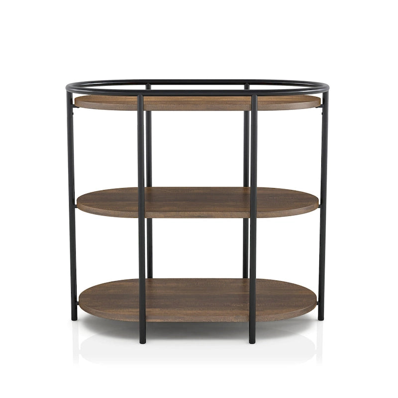Tavolino Moore Industrial Brown a 3 livelli da 26 pollici in acciaio con porte USB e prese di corrente di Furniture of America