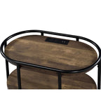Tavolino Moore Industrial Brown a 3 livelli da 26 pollici in acciaio con porte USB e prese di corrente di Furniture of America