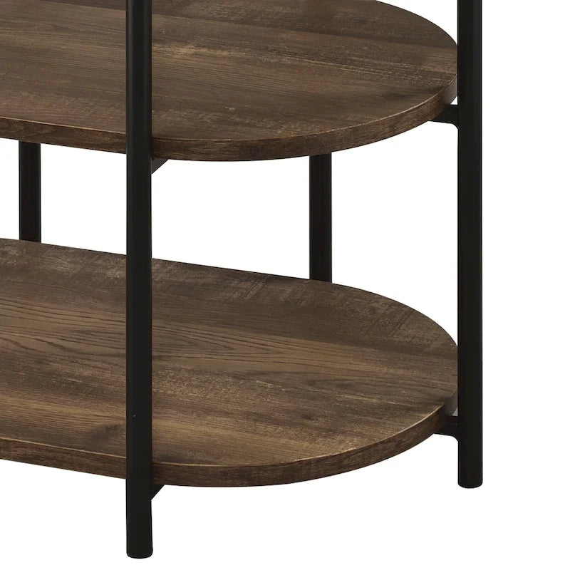 Tavolino Moore Industrial Brown a 3 livelli da 26 pollici in acciaio con porte USB e prese di corrente di Furniture of America
