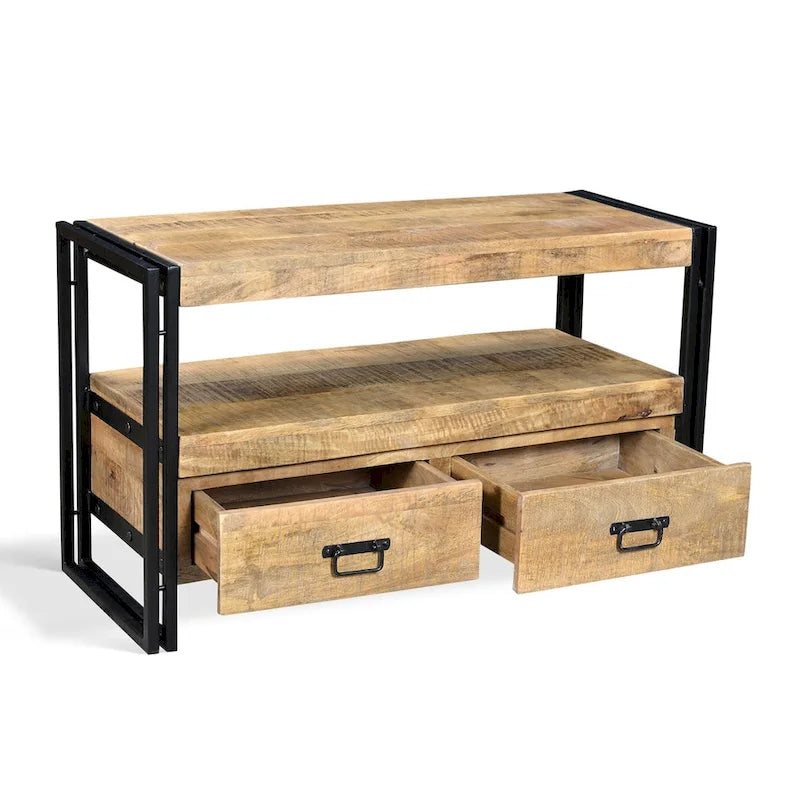 Mobile TV in Legno di Recupero con Cassetti Doppi - 40x16x24