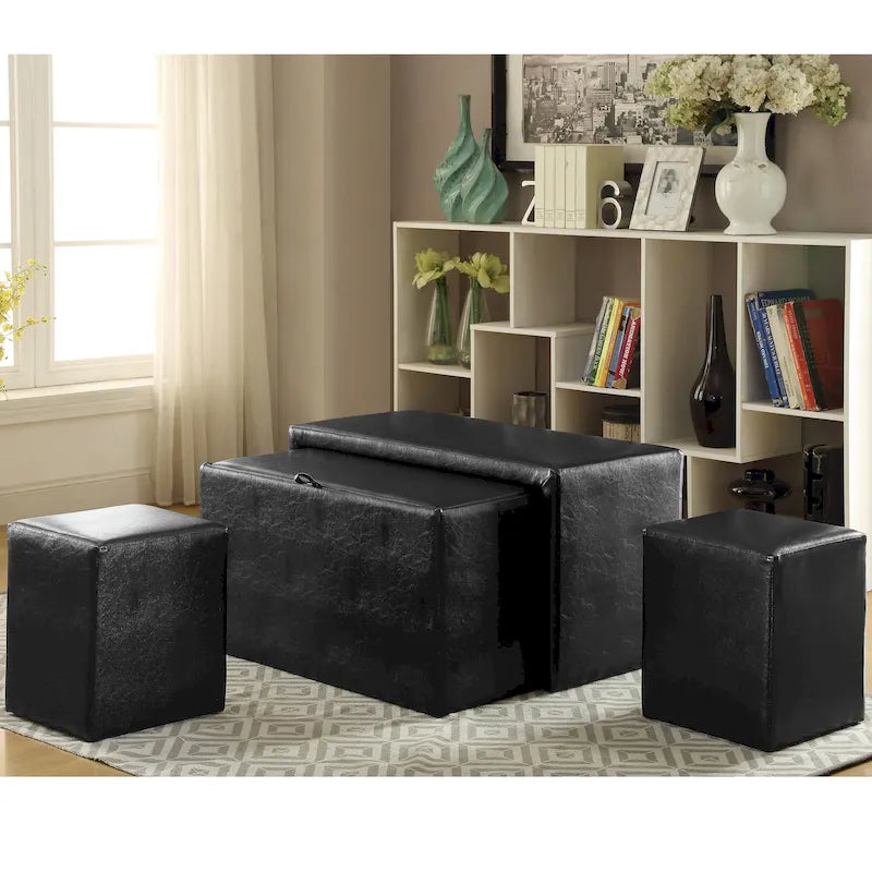 Set di 4 panche e pouf impilabili contemporanei in similpelle