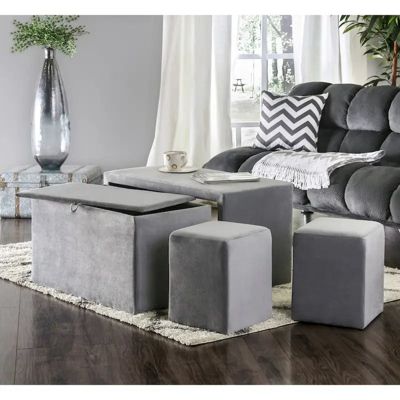 Set di 4 panche e pouf impilabili contemporanei in similpelle