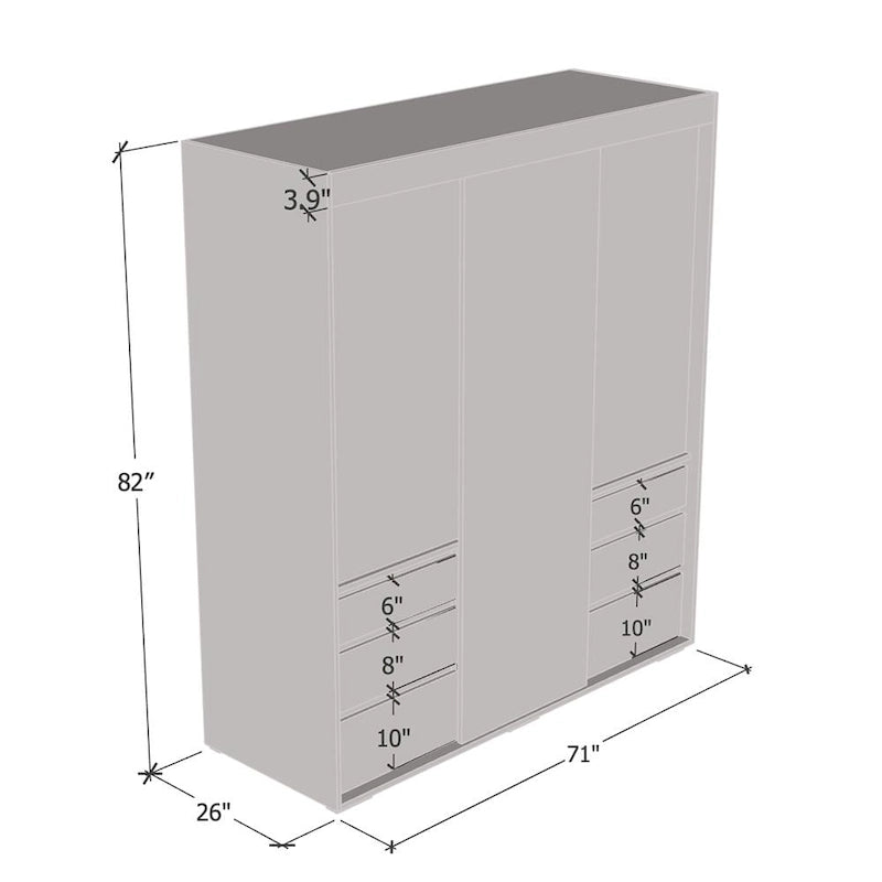 Armadio moderno a 3 ante Monaco da 180 cm con specchio