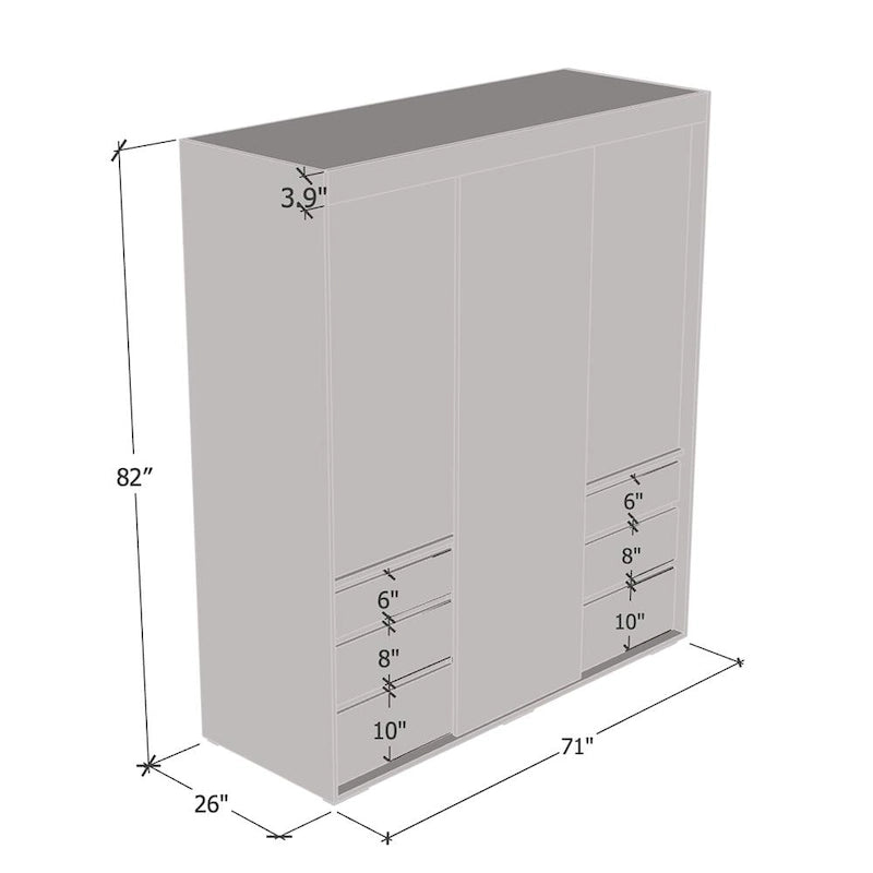 Armadio moderno a 3 ante Monaco da 180 cm con specchio